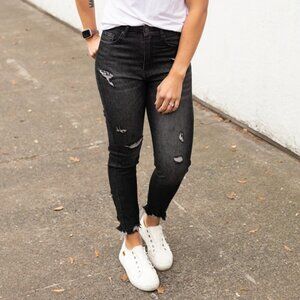 Risen Faded Black Destroyed Relaxed Skinny Jeans 1/25 NWT